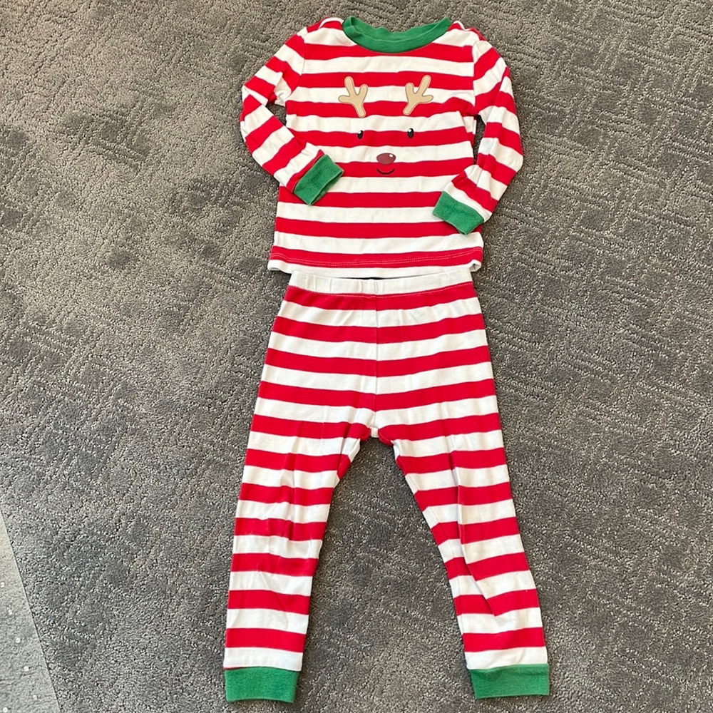 Little me reindeer red holiday striped pajamas 24m